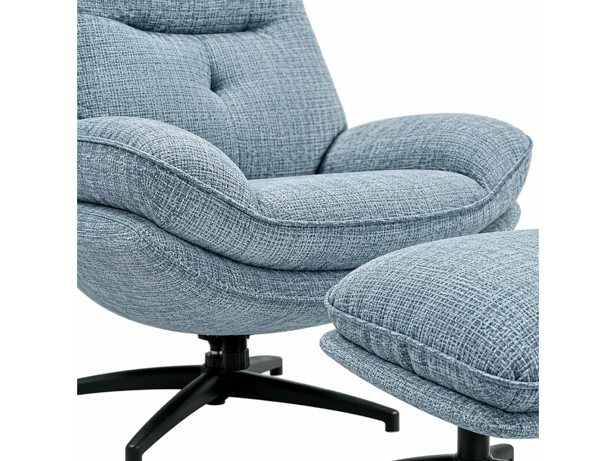 Fauteuil détente bleu acier pivotant avec repose-pieds IENA