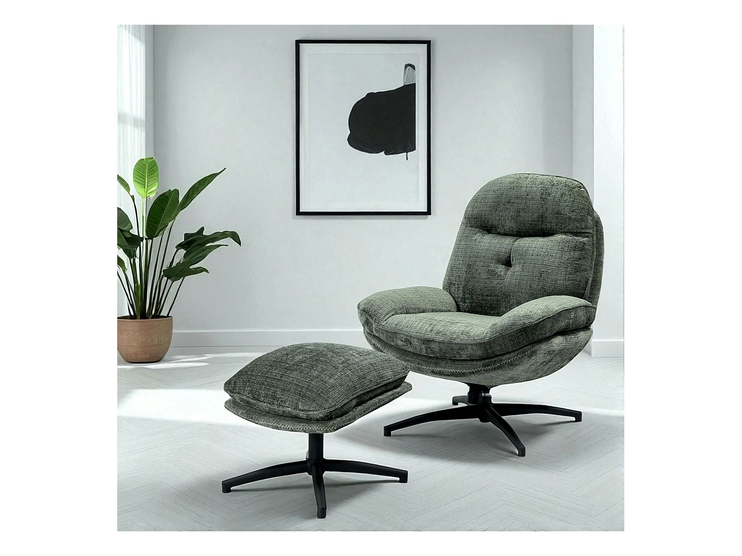 Fauteuil détente vert sapin pivotant avec repose-pieds IENA