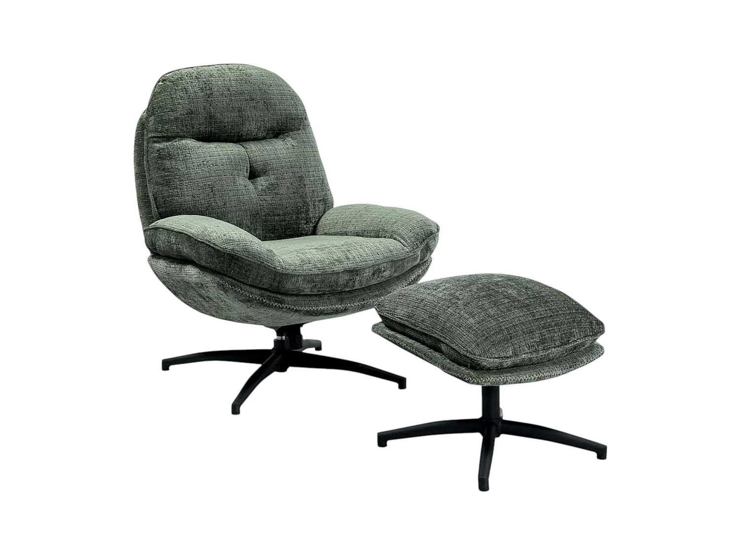 Fauteuil détente vert sapin pivotant avec repose-pieds IENA