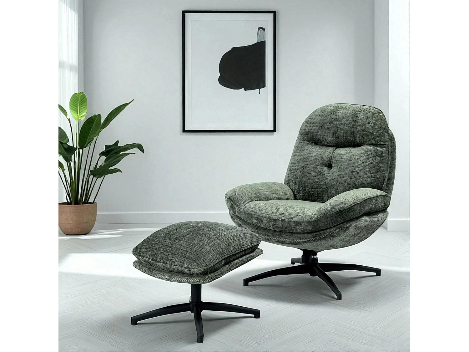 Fauteuil détente vert sapin pivotant avec repose-pieds IENA