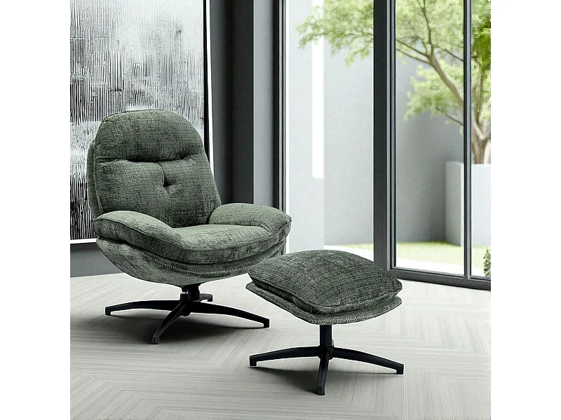 Fauteuil détente vert sapin pivotant avec repose-pieds IENA