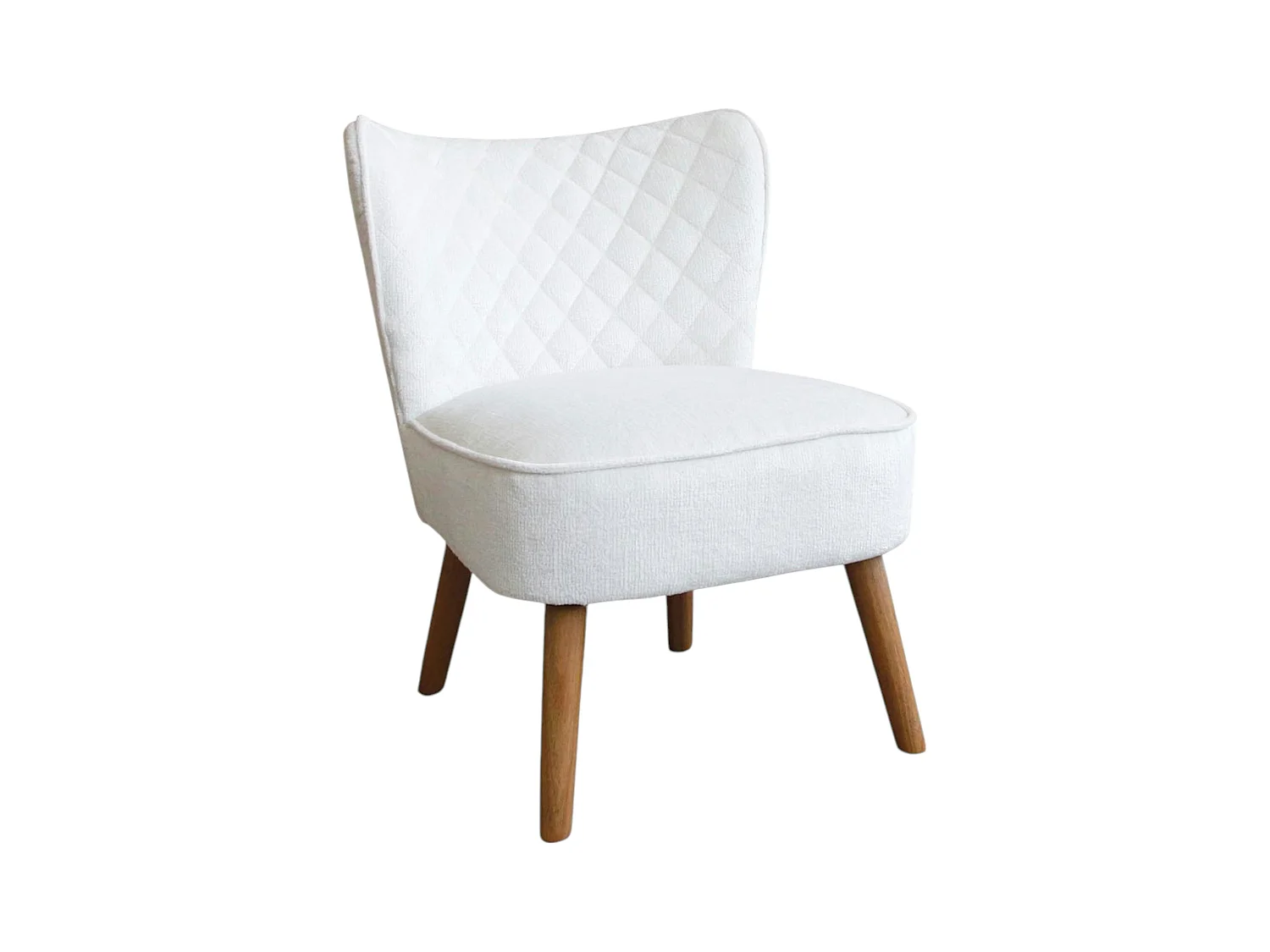 Fauteuil blanc tissu chenille - pieds bois, motif croisé IENA