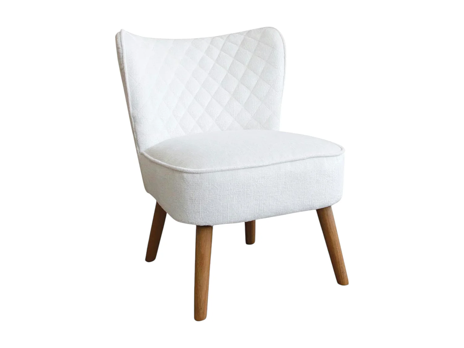 Fauteuil blanc tissu chenille - pieds bois, motif croisé IENA