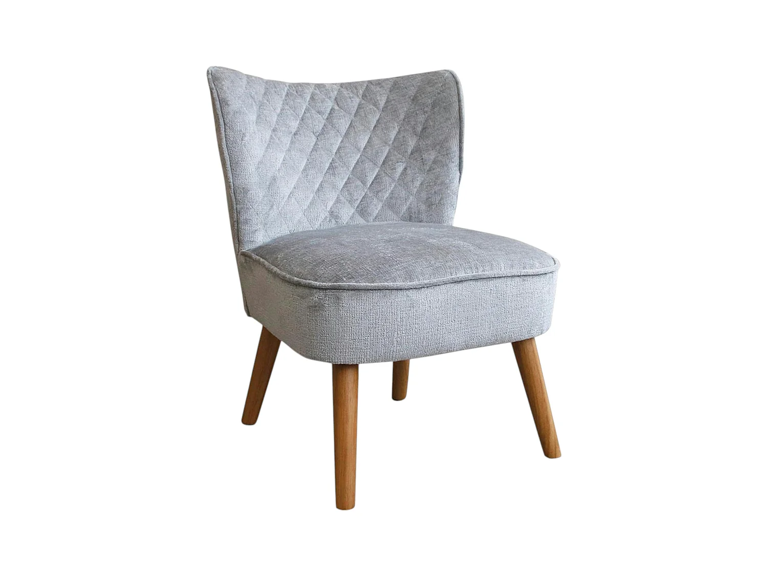 Fauteuil gris tissu chenille - pieds bois, motif croisé IENA