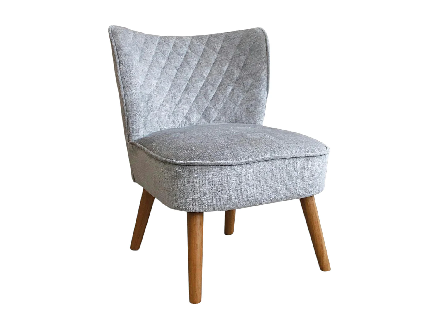 Fauteuil gris tissu chenille - pieds bois, motif croisé IENA
