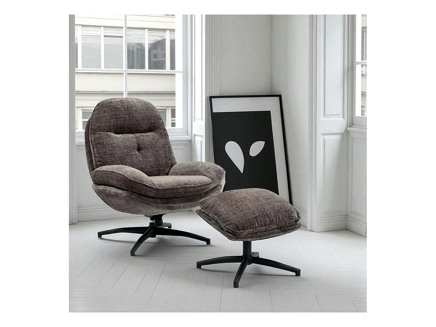 Fauteuil détente gris pivotant avec repose-pieds IENA