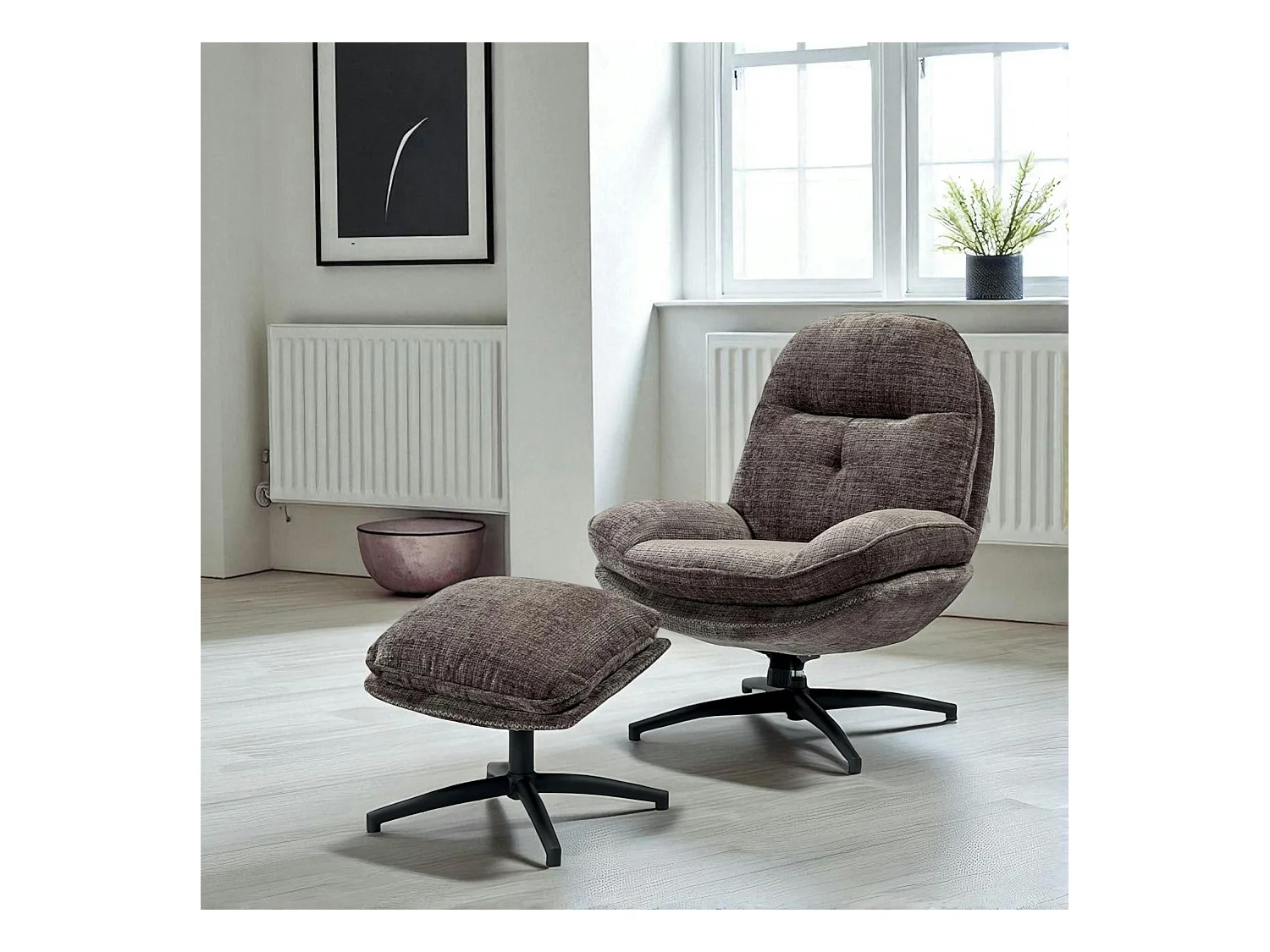 Fauteuil détente gris pivotant avec repose-pieds IENA