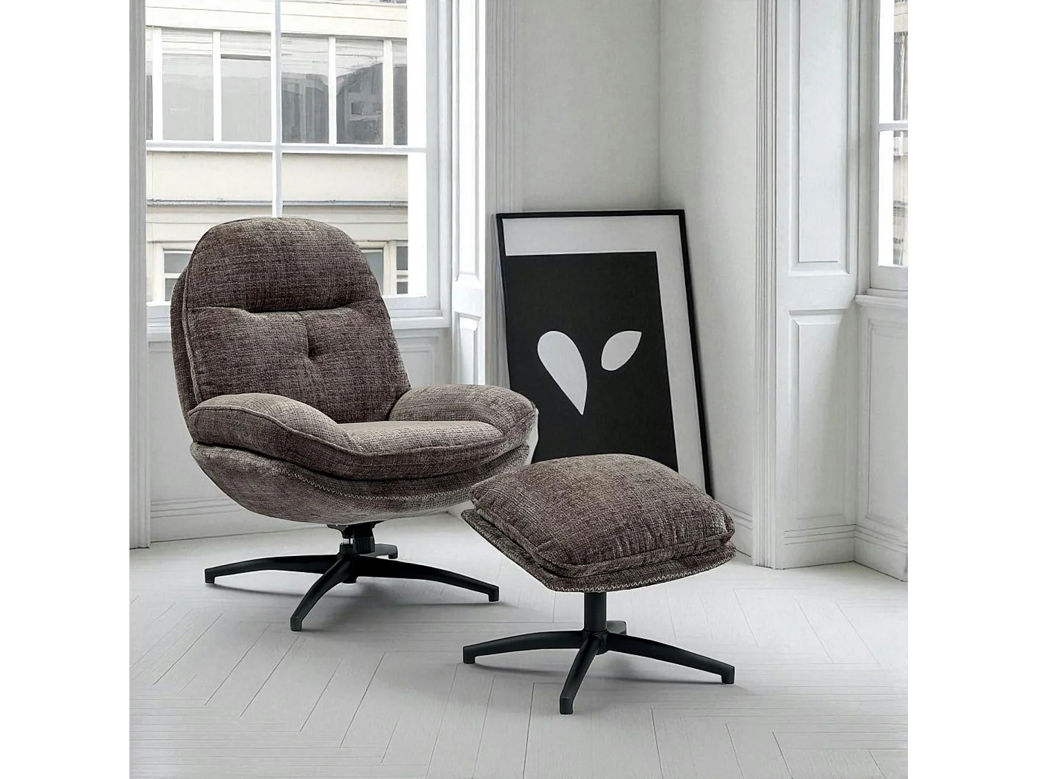 Fauteuil détente gris pivotant avec repose-pieds IENA