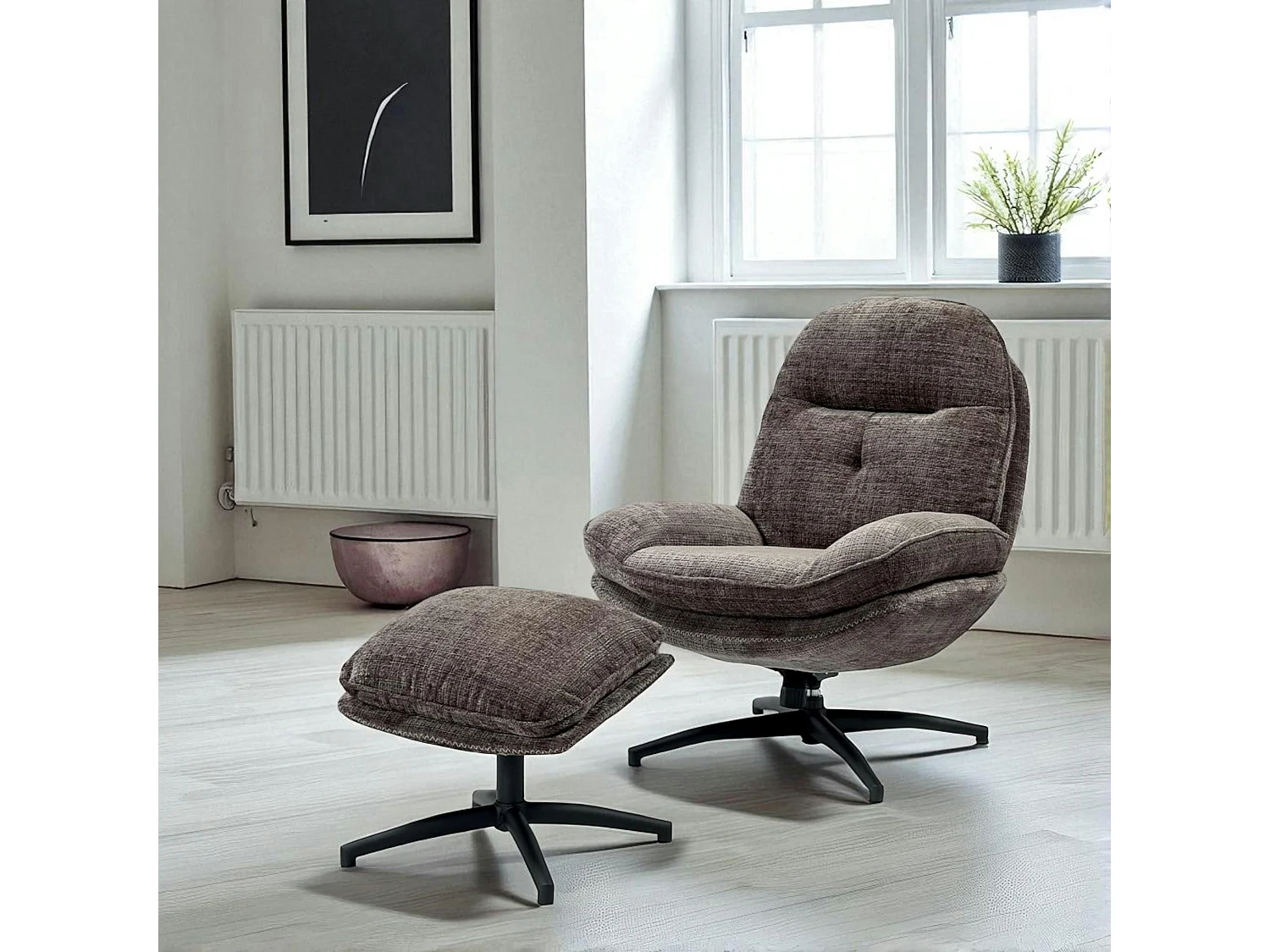 Fauteuil détente gris pivotant avec repose-pieds IENA