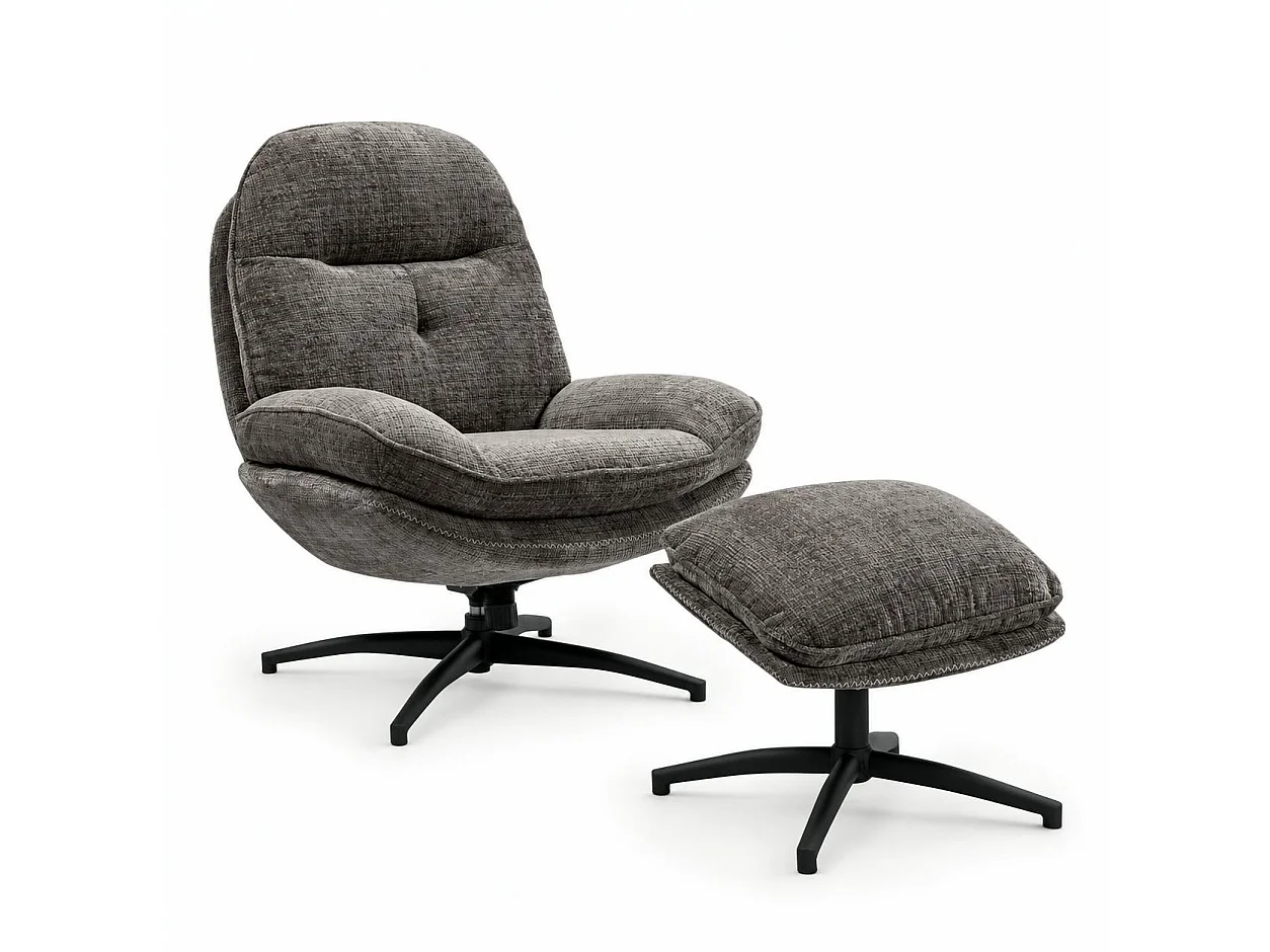 Fauteuil détente gris pivotant avec repose-pieds IENA