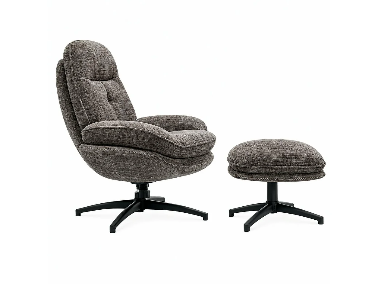 Fauteuil détente gris pivotant avec repose-pieds IENA