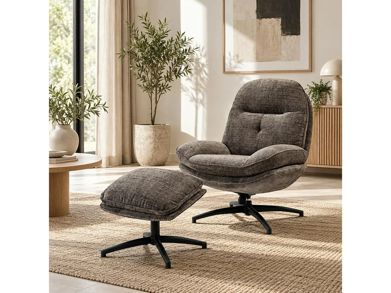 Fauteuil détente gris pivotant avec repose-pieds IENA