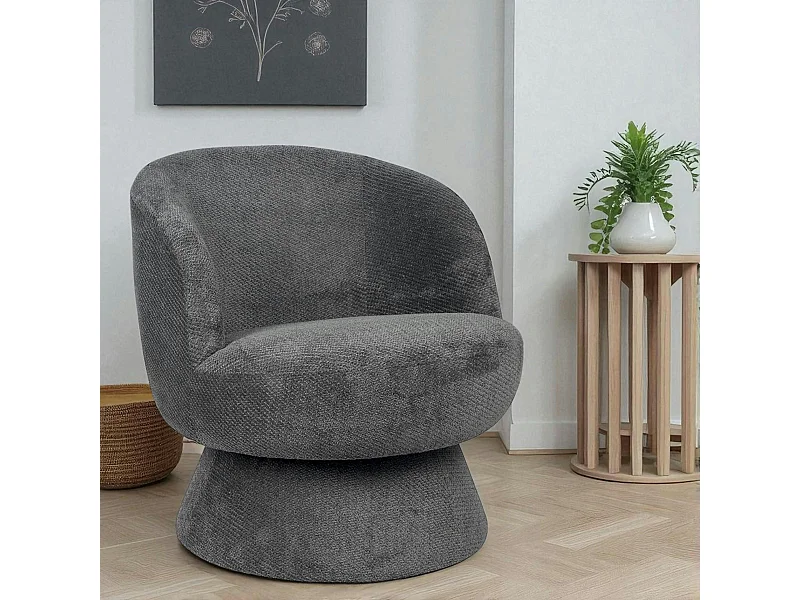 Fauteuil gris pivotant - tissu chenille, style rétro IENA
