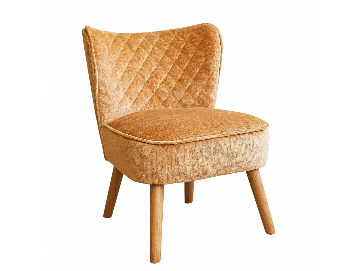 Fauteuil moutarde en tissu chenille - pieds bois IENA
