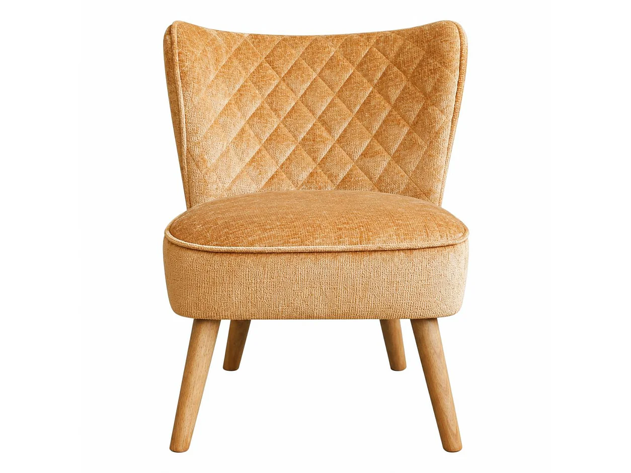 Fauteuil moutarde en tissu chenille - pieds bois IENA