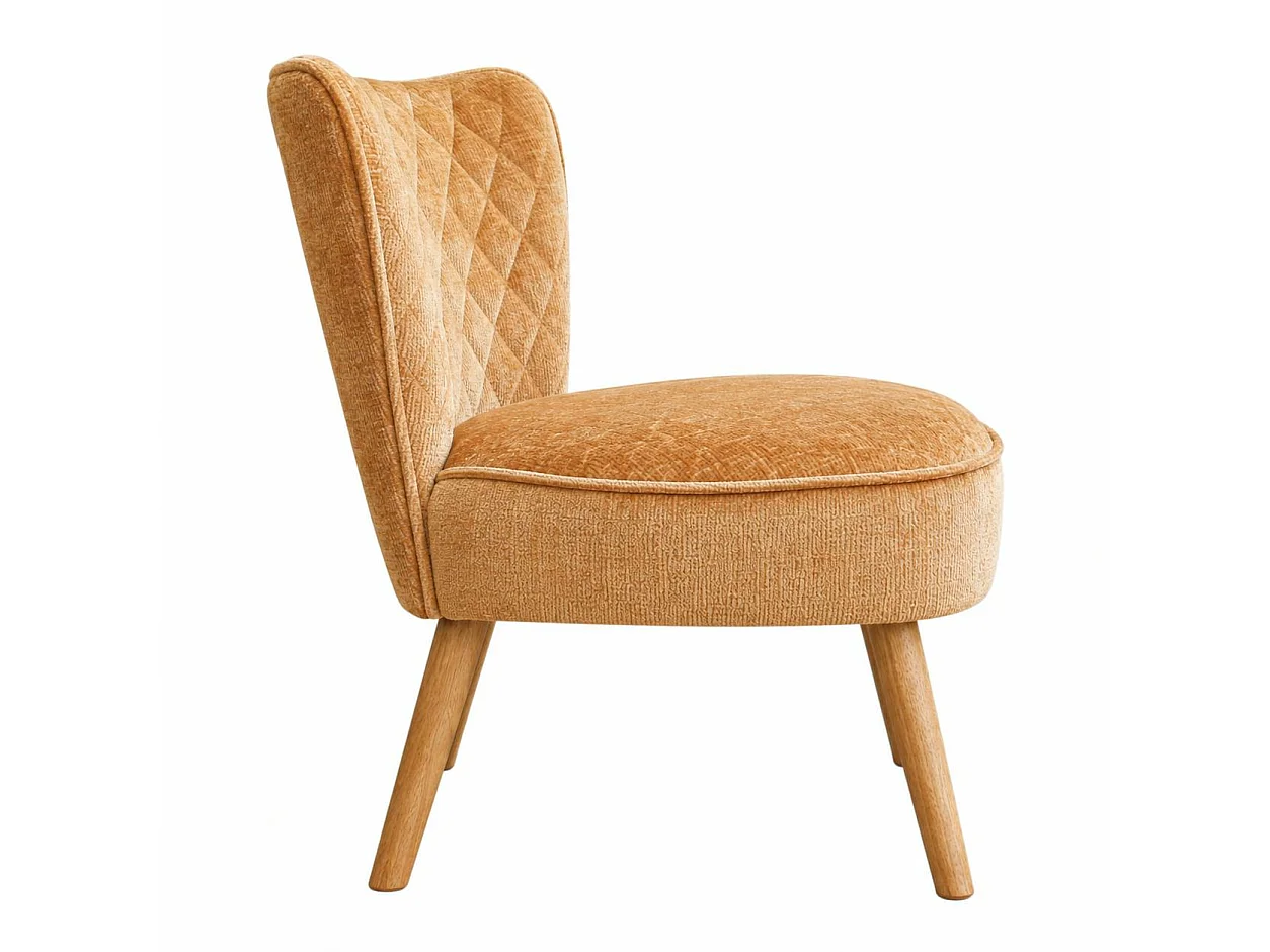 Fauteuil moutarde en tissu chenille - pieds bois IENA