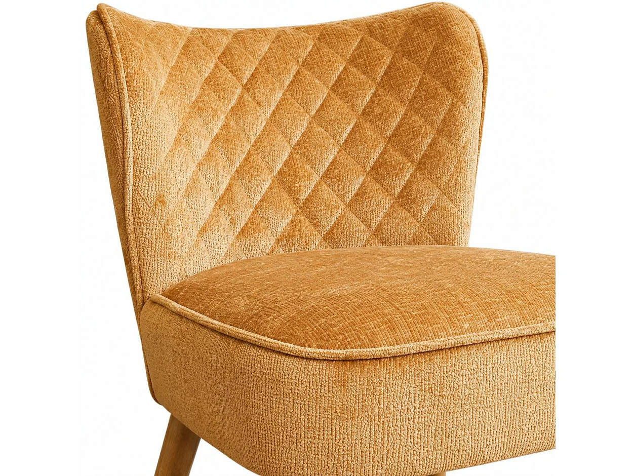 Fauteuil moutarde en tissu chenille - pieds bois IENA