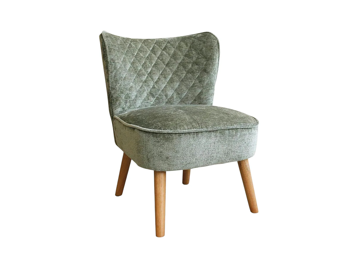 Fauteuil vert tissu chenille - pieds bois, motif croisé IENA