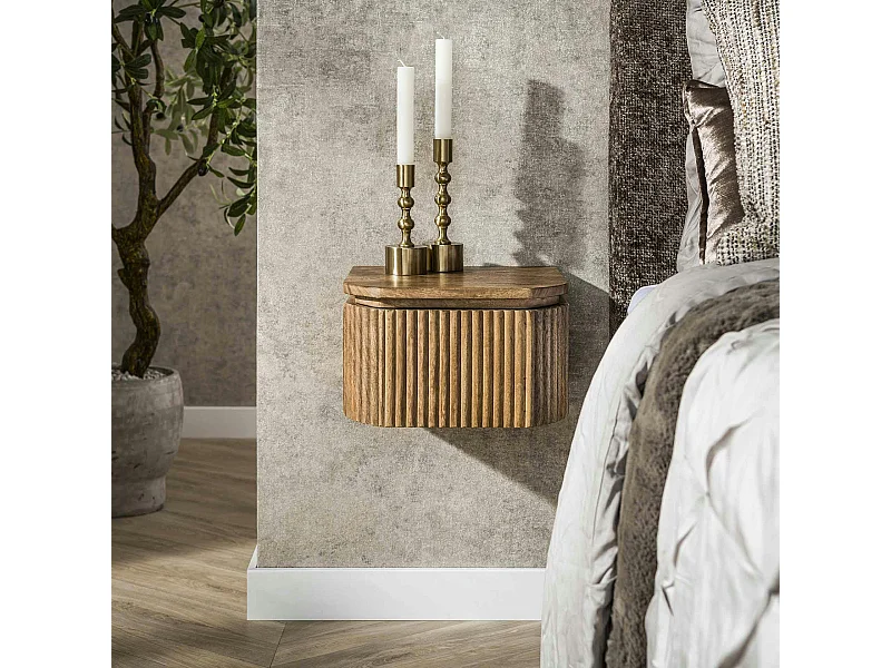 Table de nuit bois – 1 tiroir, motif baguette 32 cm DELHI