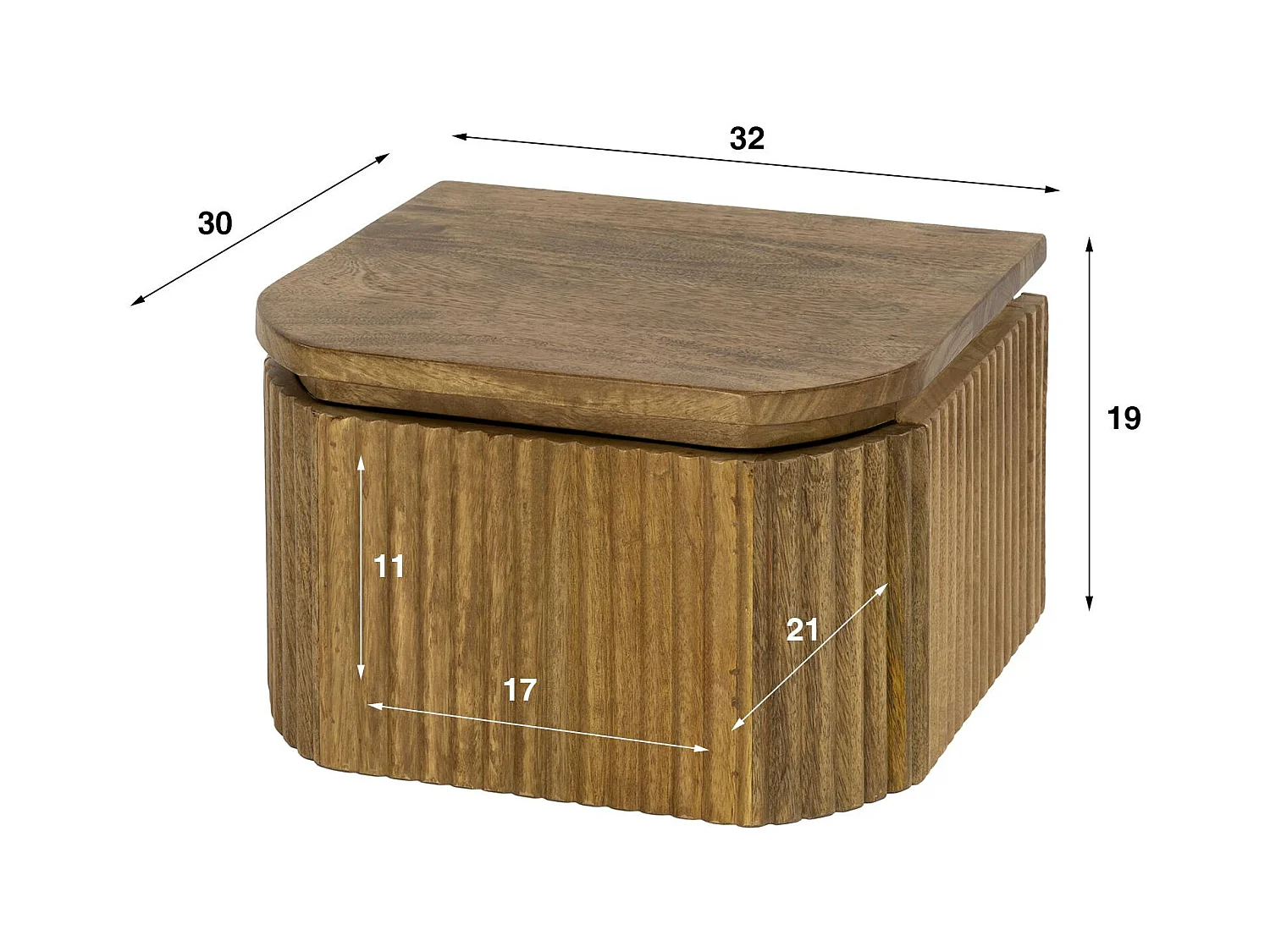 Table de nuit bois – 1 tiroir, motif baguette 32 cm DELHI