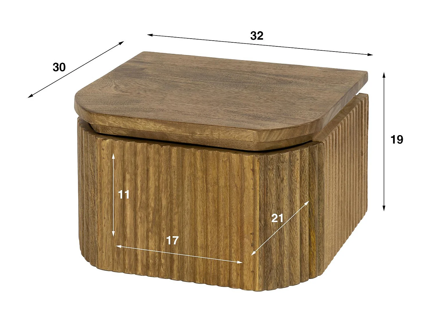 Table de nuit bois – 1 tiroir, motif baguette 32 cm DELHI