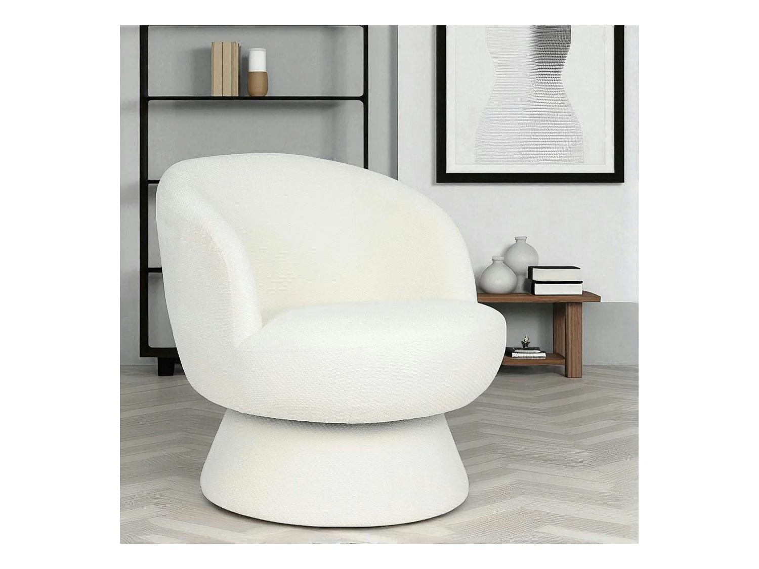 Fauteuil blanc pivotant - tissu chenille, style rétro IENA