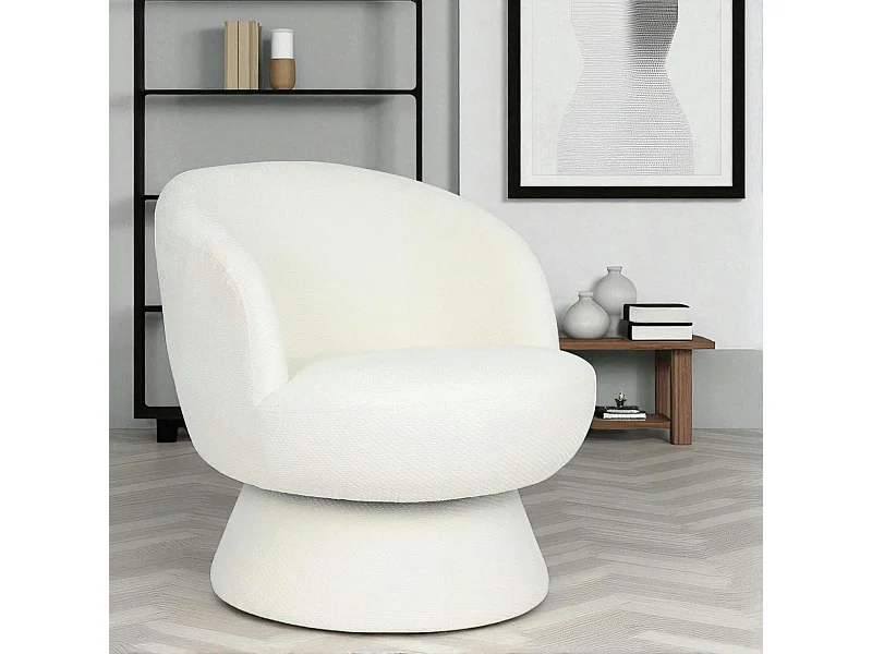 Fauteuil blanc pivotant - tissu chenille, style rétro IENA