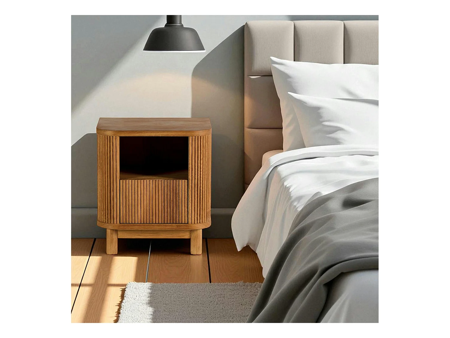 Table de nuit en bois - motif baguette, 1 tiroir IENA