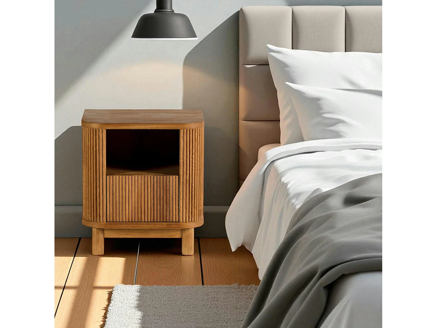 Table de nuit en bois - motif baguette, 1 tiroir IENA