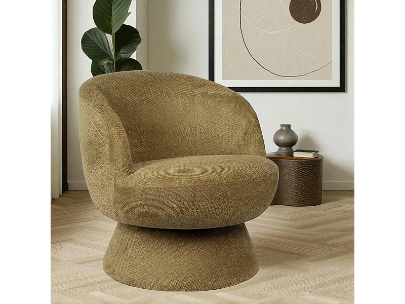 Fauteuil vert pivotant - tissu chenille, style rétro IENA