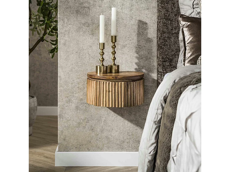Table de nuit murale en bois rainuré – ronde, 30 cm DELHI