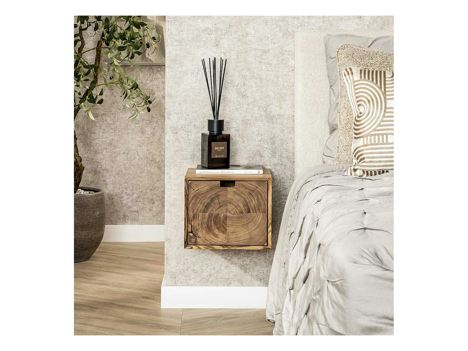 Table de chevet bois – 1 tiroir, forme cube MELBOURNE