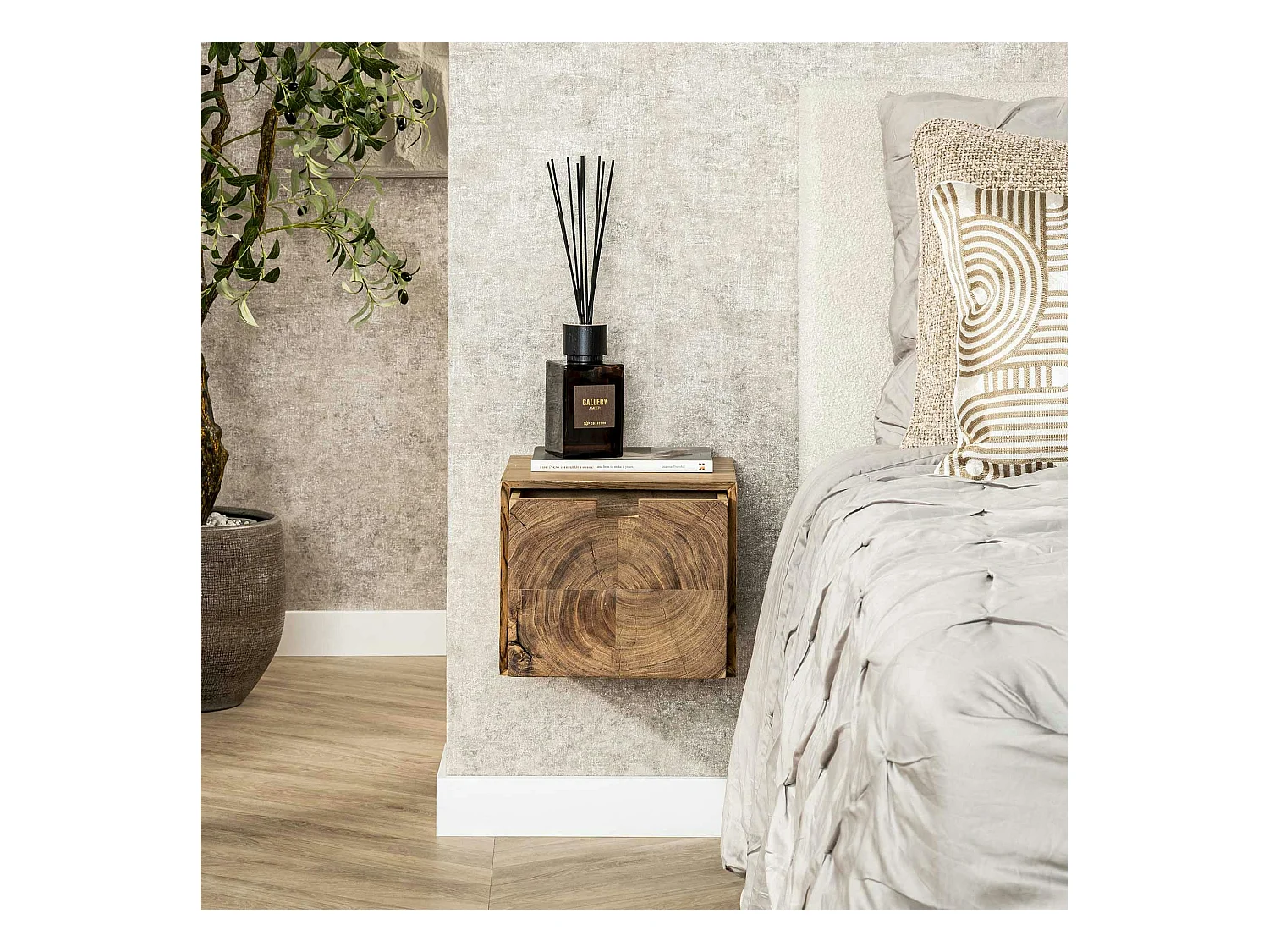 Table de chevet bois – 1 tiroir, forme cube MELBOURNE