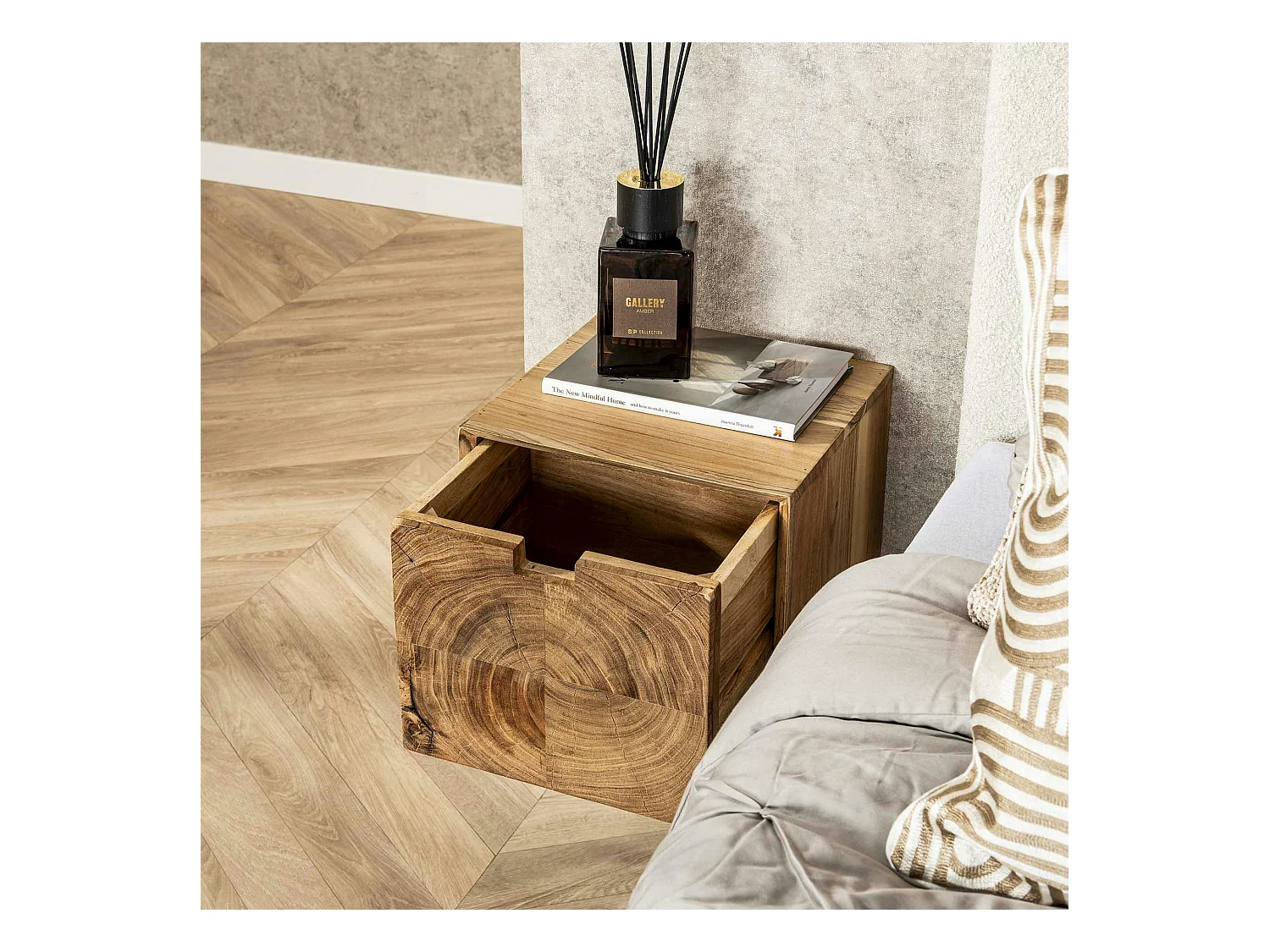Table de chevet bois – 1 tiroir, forme cube MELBOURNE