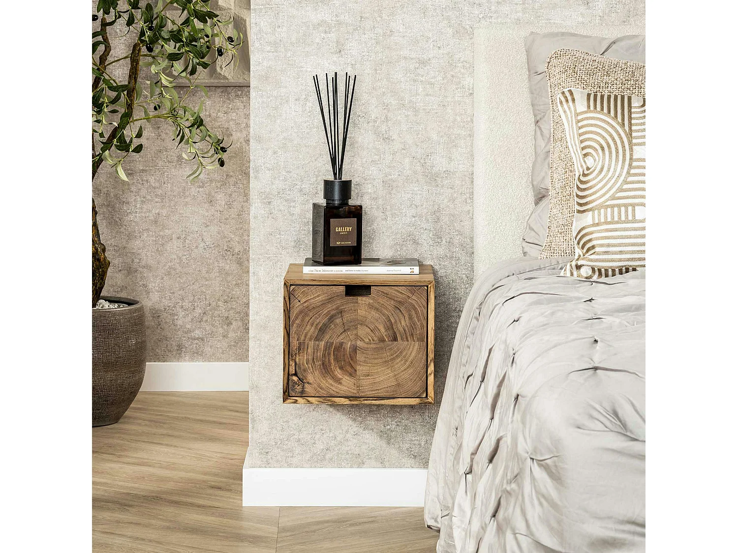 Table de chevet bois – 1 tiroir, forme cube MELBOURNE