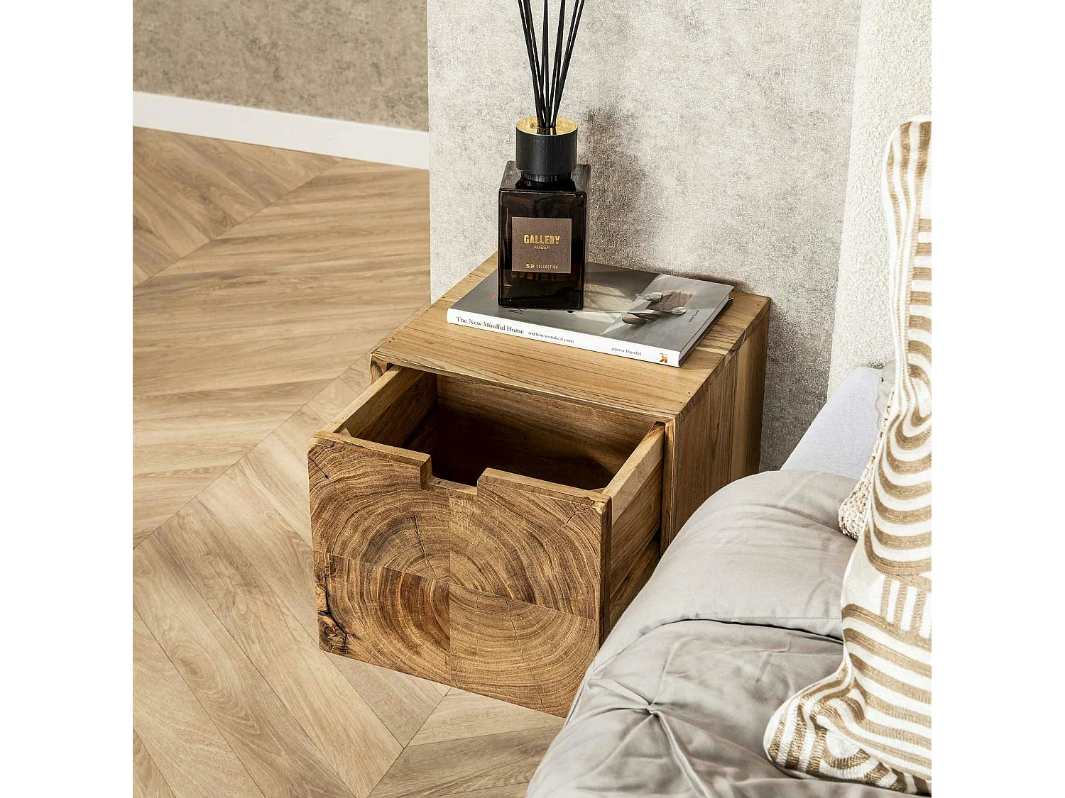 Table de chevet bois – 1 tiroir, forme cube MELBOURNE