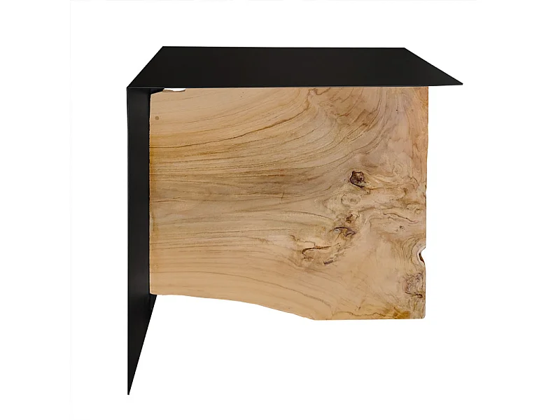 Petite table basse en métal noir mat et bois de teck massif - ONTARI