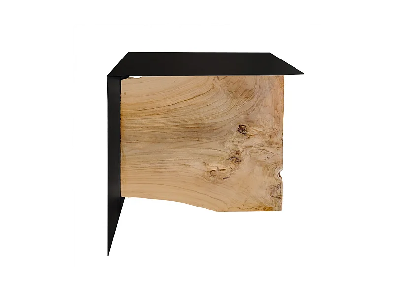Petite table basse en métal noir mat et bois de teck massif - ONTARI