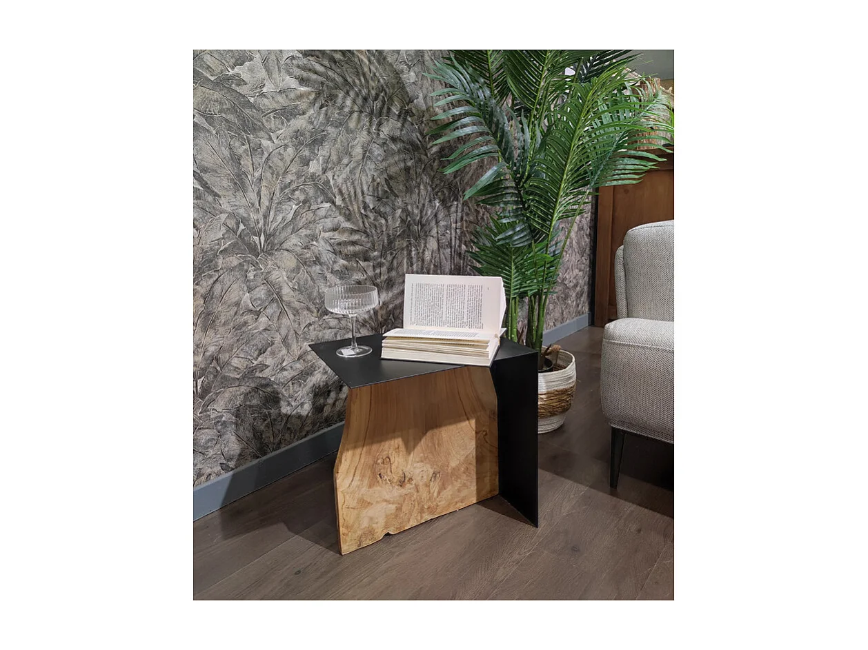 Petite table basse en métal noir mat et bois de teck massif - ONTARI