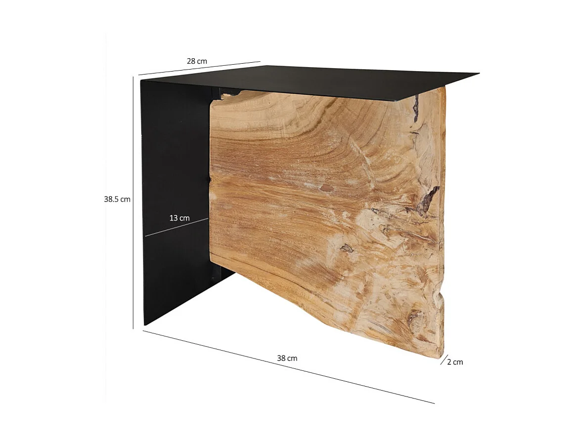 Petite table basse en métal noir mat et bois de teck massif - ONTARI