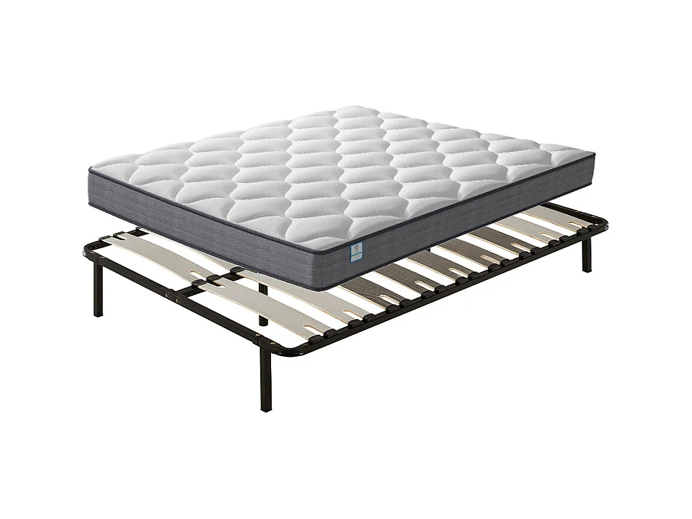 Set met springverenmatras + lattenbodem met brede latten 160 x 200 cm, dikte van de matras 20 cm