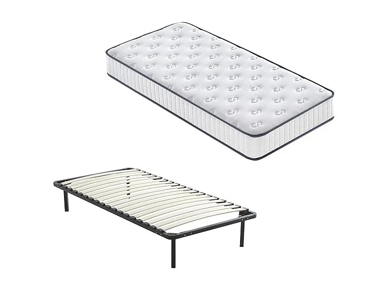 Ensemble Matelas en mousse + Sommier à Lattes 90x190cm, Epaisseur du Matelas 22cm