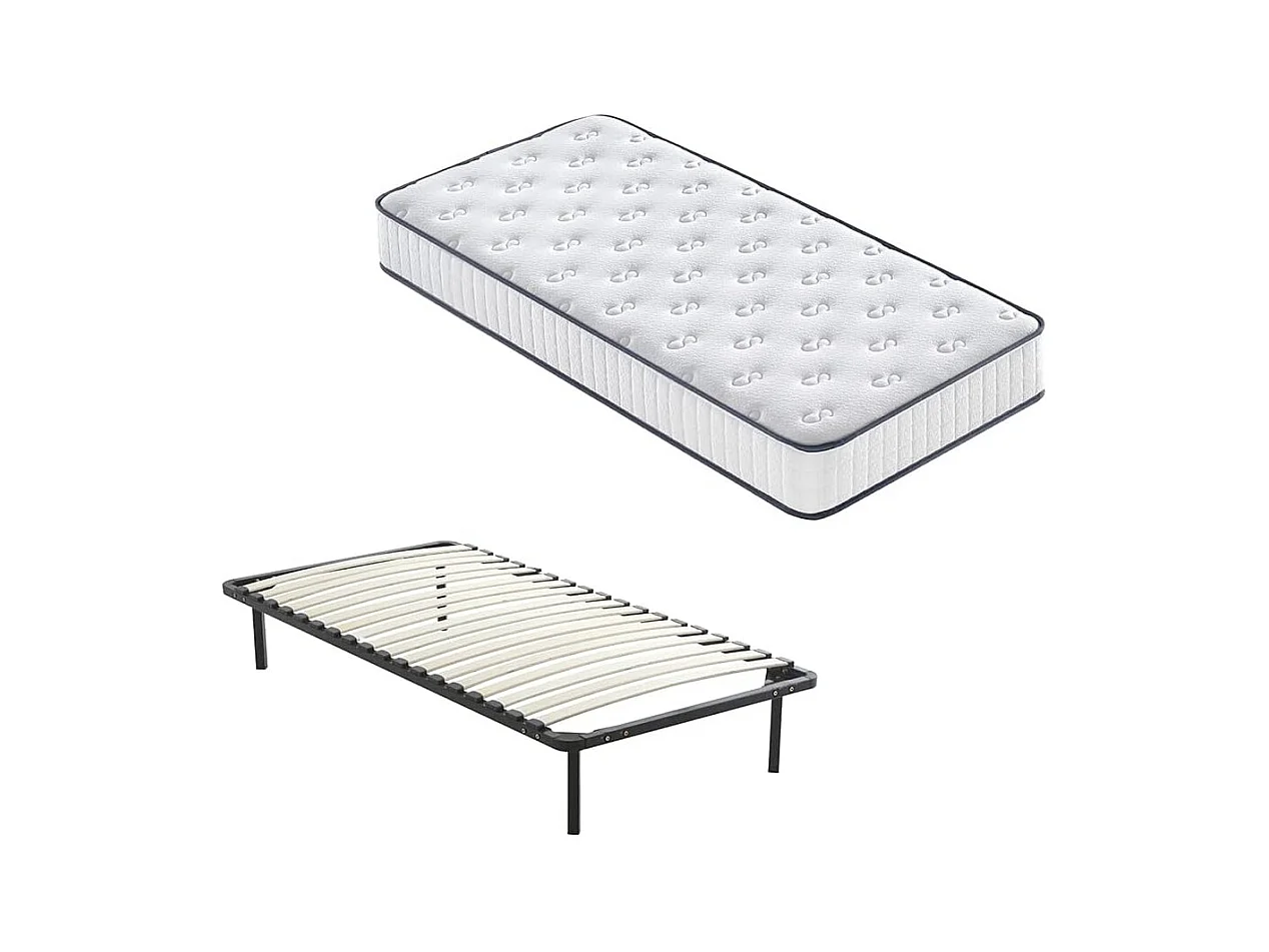 Ensemble Matelas en mousse + Sommier à Lattes 90x190cm, Epaisseur du Matelas 22cm