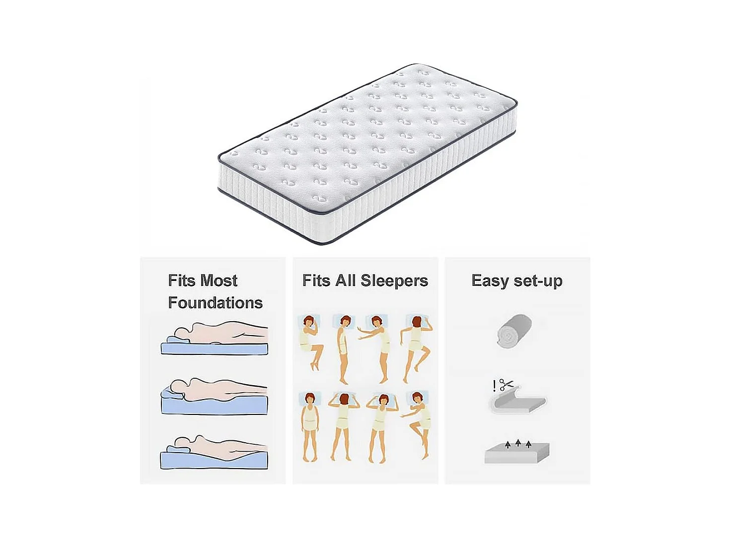 Ensemble Matelas en mousse + Sommier à Lattes 90x190cm, Epaisseur du Matelas 22cm