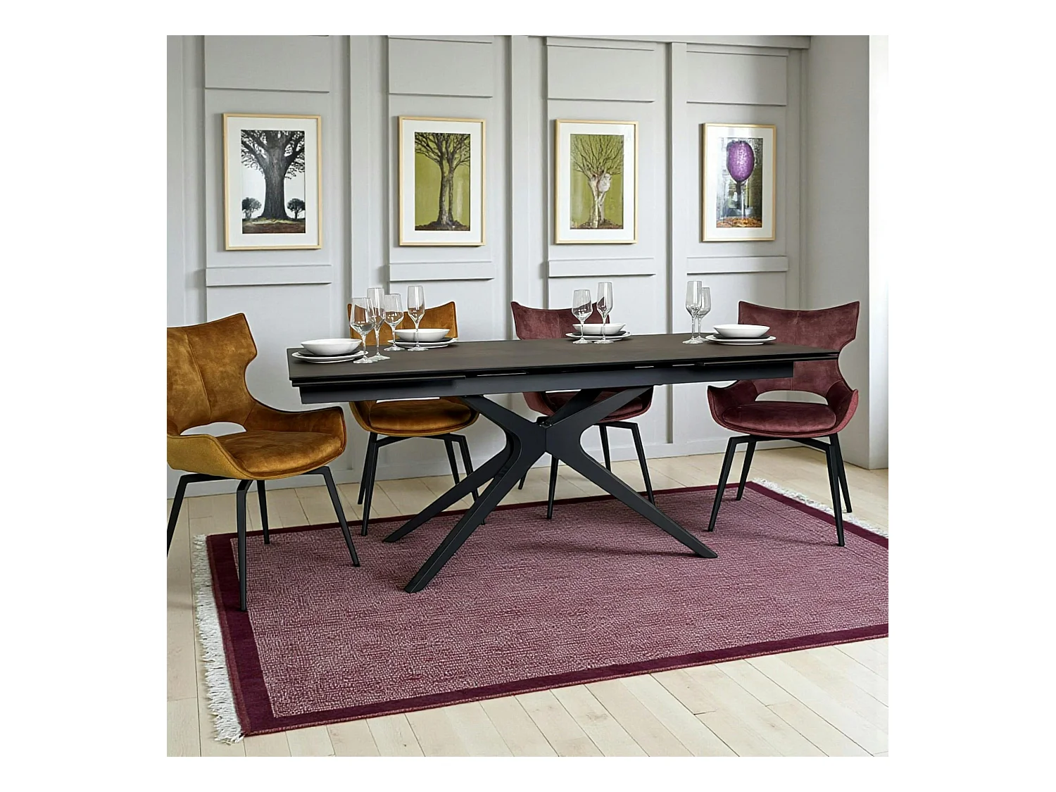 Table à manger extensible 180-280 cm céramique effet rouille pied croisé LOMBARDIE