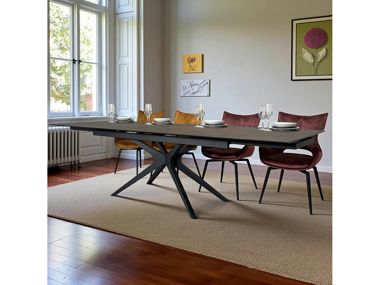 Table à manger extensible 180-280 cm céramique effet rouille pied croisé LOMBARDIE