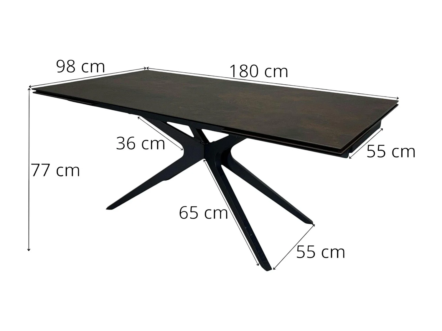 Table à manger extensible 180-280 cm céramique effet rouille pied croisé LOMBARDIE