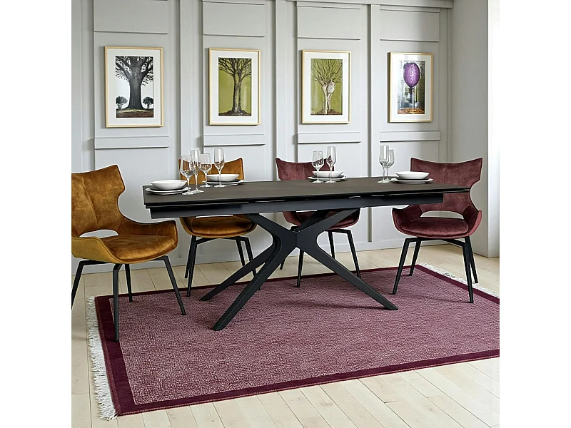 Table à manger extensible 180-280 cm céramique effet rouille pied croisé LOMBARDIE