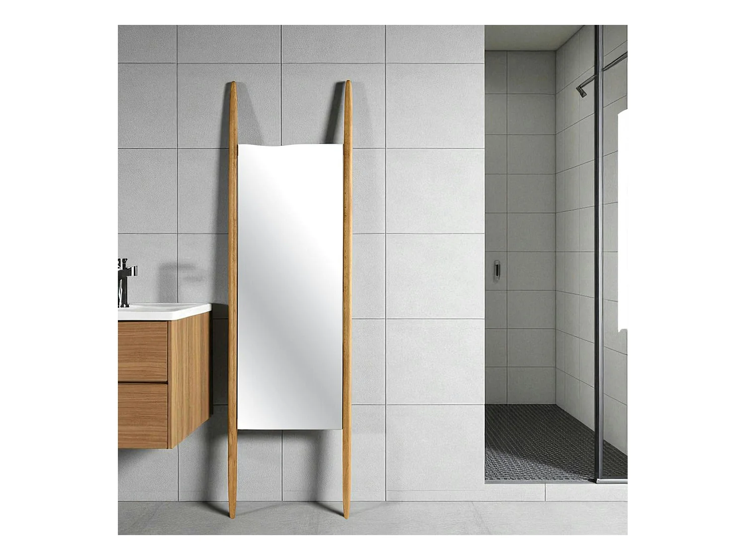 Miroir sur pieds en bois clair - style épuré, 170 cm IENA