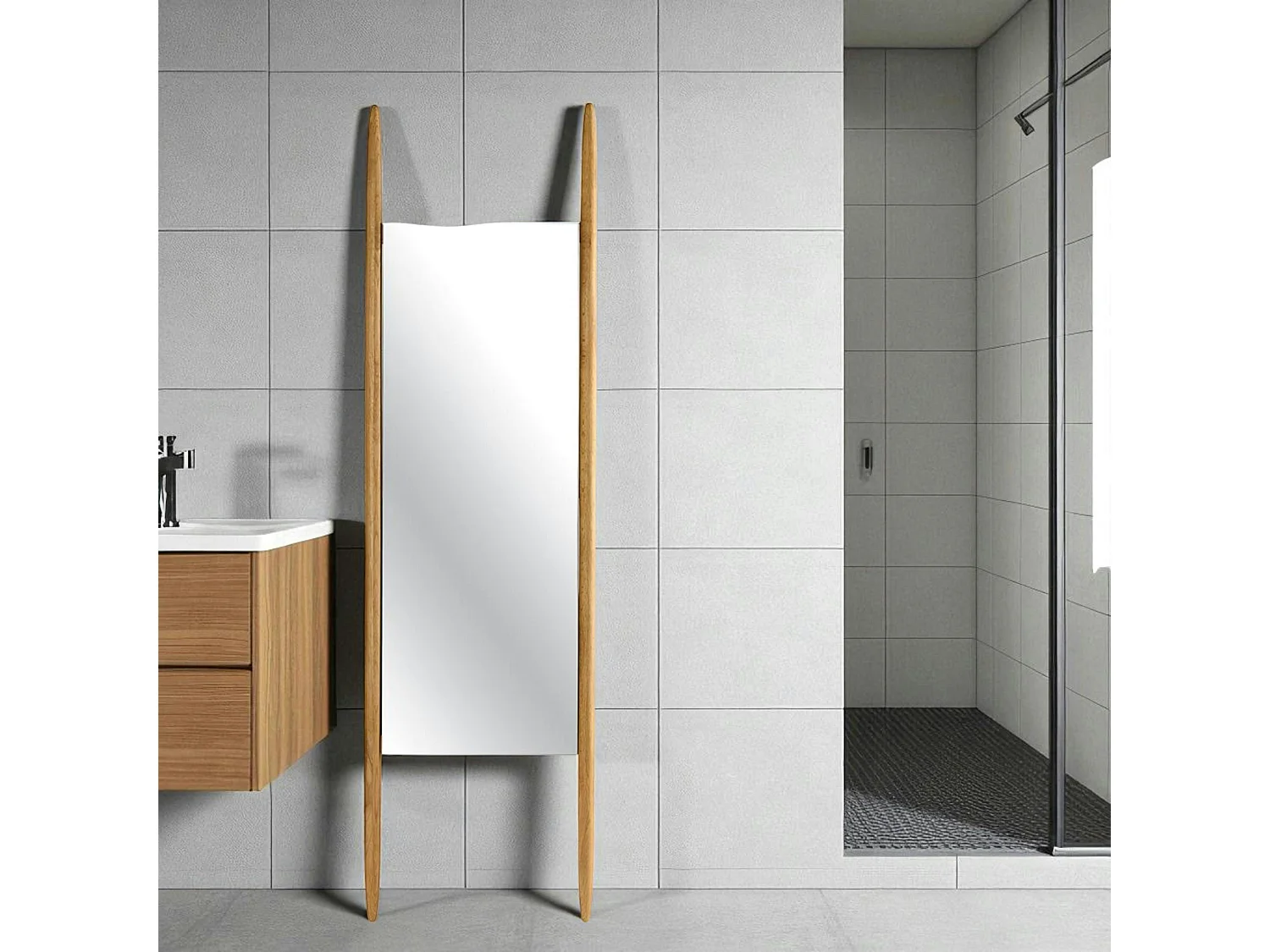 Miroir sur pieds en bois clair - style épuré, 170 cm IENA